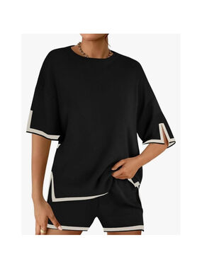 NEW Black Knit Sweater Short Sleeve Pullover L